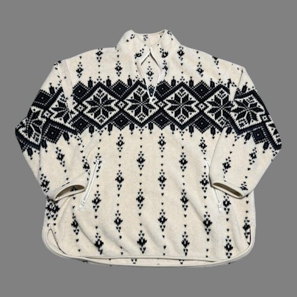 Vintage Eddie Bauer 1/4 Zip Fleece Pullover Fair Isle Acrylic Blend Women’s L - Picture 1 of 5